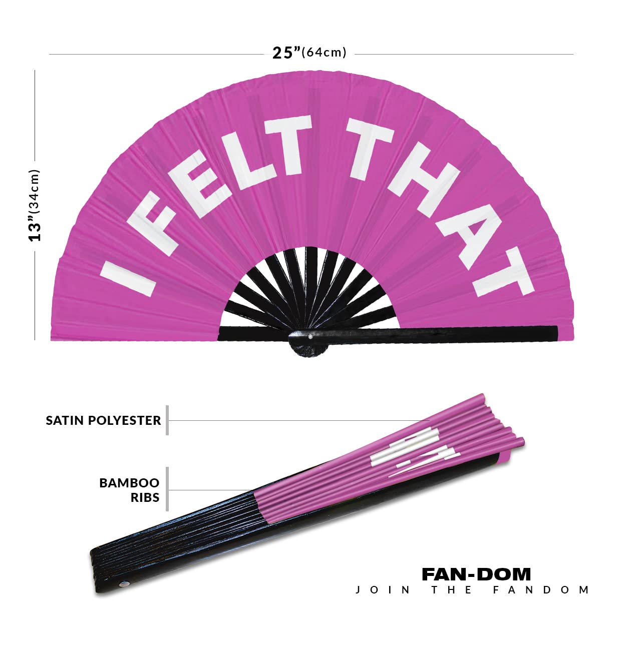 I Felt That hand fan foldable bamboo circuit hand fan funny gag slang words expressions statement gifts Festival accessories Rave handheld Circuit event fan Clack fans (Pink)