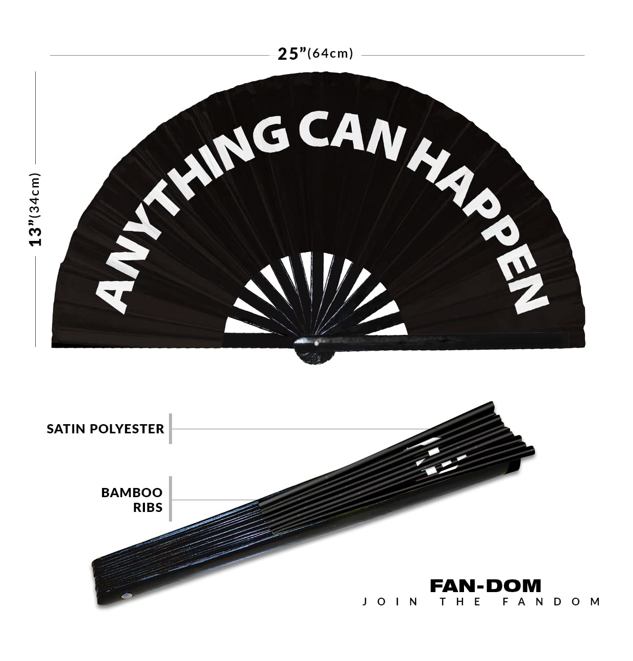 Anything Can Happen hand fan foldable bamboo circuit hand fan funny gag slang words expressions statement gifts Festival accessories Rave handheld Circuit event fan Clack fans (Black)