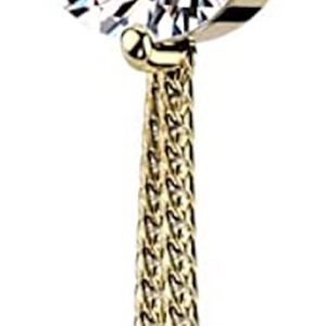 316L Surgical Steel Double Jeweled CZ With 2 Rope Chain Dangle Belly Button Ring (Gold)