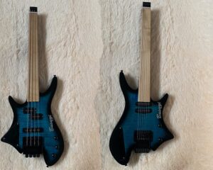 4 string bass/ 6 string lead fretless headless tremolo busuyi guitar right (tiger blue)