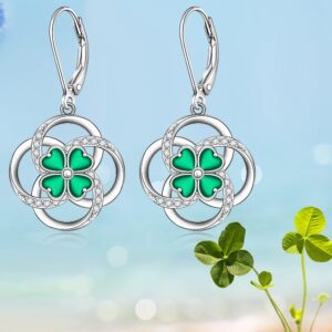 Shamrock Earrings for Women St Patricks Day Four Leaf Clover Earrings Dangle Sterling Silver 925 Celtic Knot Irish Shamrock Green Lucky Jewelry Gifts