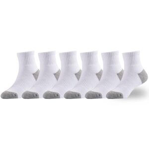 epeius kids boys/girls' cushioned socks thick cotton athletic running socks ankle sports 6 pack 7-10 years,white/grey