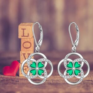 Shamrock Earrings for Women St Patricks Day Four Leaf Clover Earrings Dangle Sterling Silver 925 Celtic Knot Irish Shamrock Green Lucky Jewelry Gifts