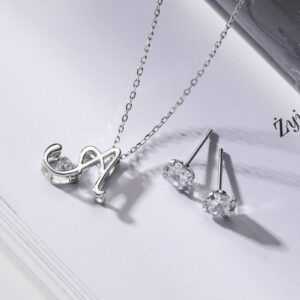 Initial Sterling Silver Necklace Hypoallergenic Silver Jewelry Set/Best Fashion Gift for Women