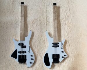 4 string bass/ 6 string lead fretless headless tremolo busuyi guitar right (white)