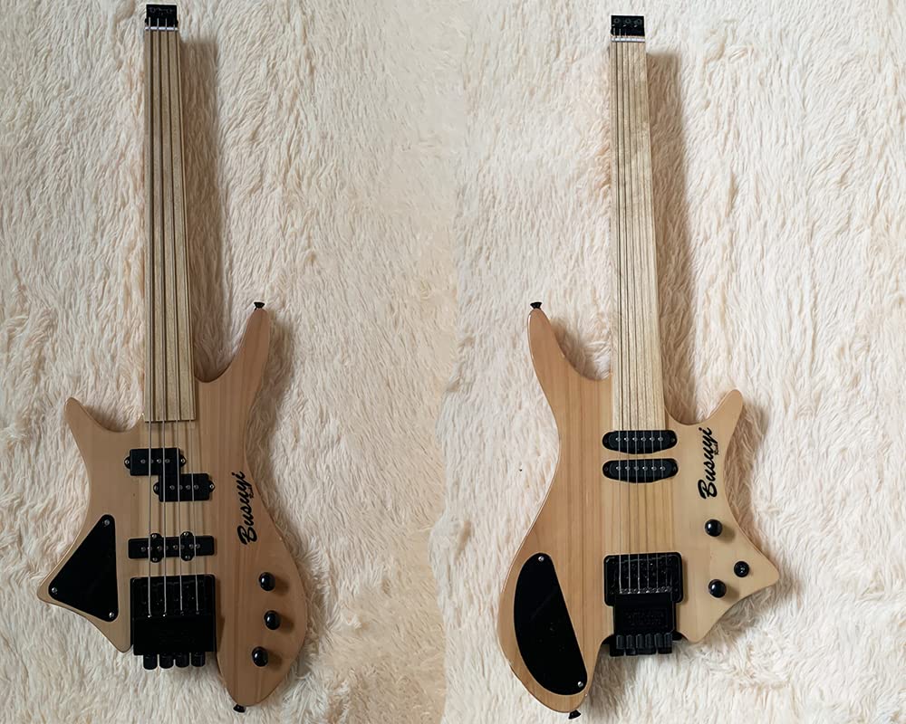 4 String Bass/ 6 String Lead Fretless Headless Tremolo Busuyi Guitar Right (Natural)