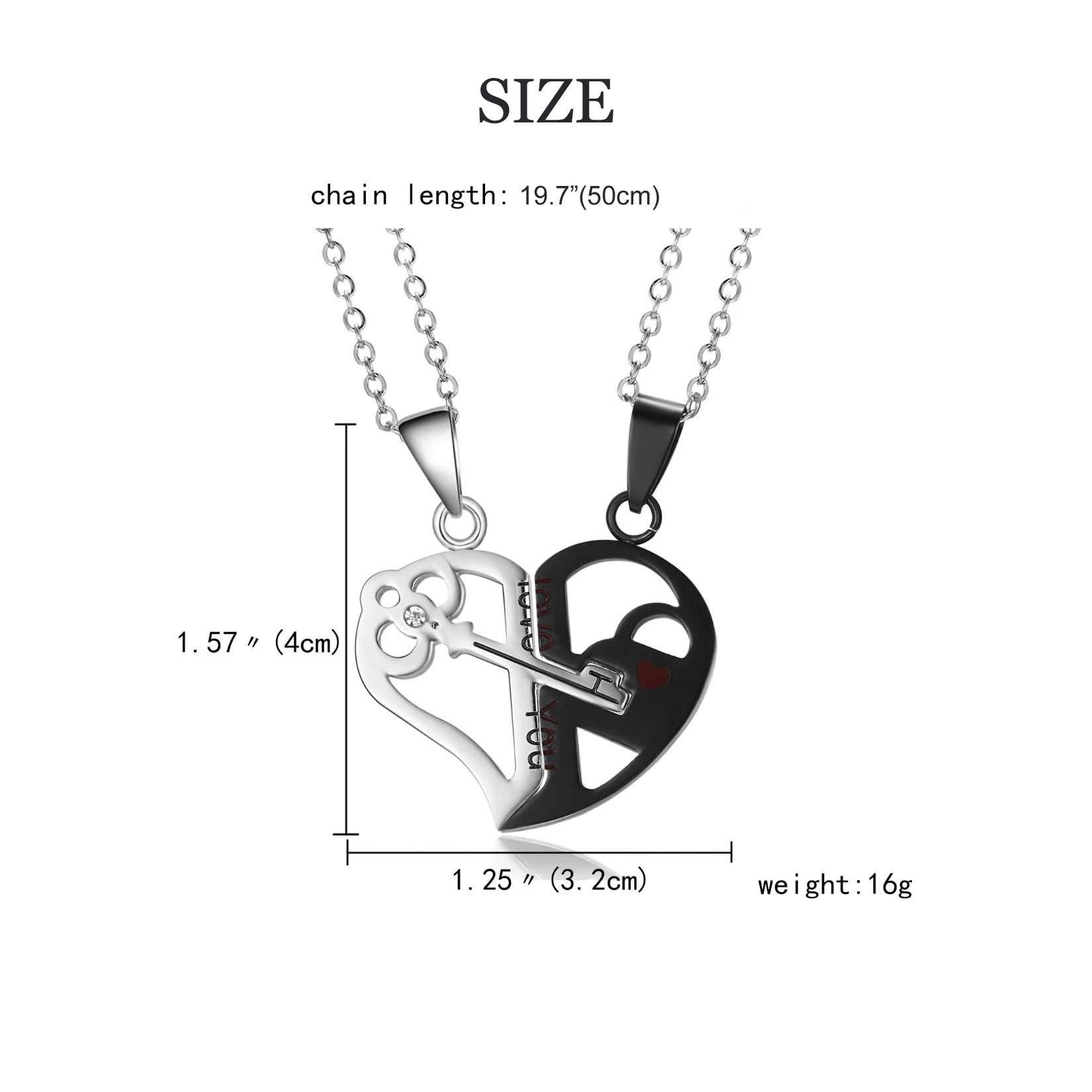 Stainless Steel His and Her Heart Lock Key Matching Puzzle Couples Pendant Necklace for Lovers Valentine's Day Engagement Gift, Metal, Cubic Zirconia