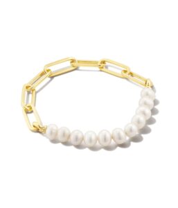 kendra scott ashton gold half chain bracelet in white pearl, fashion jewelry for women