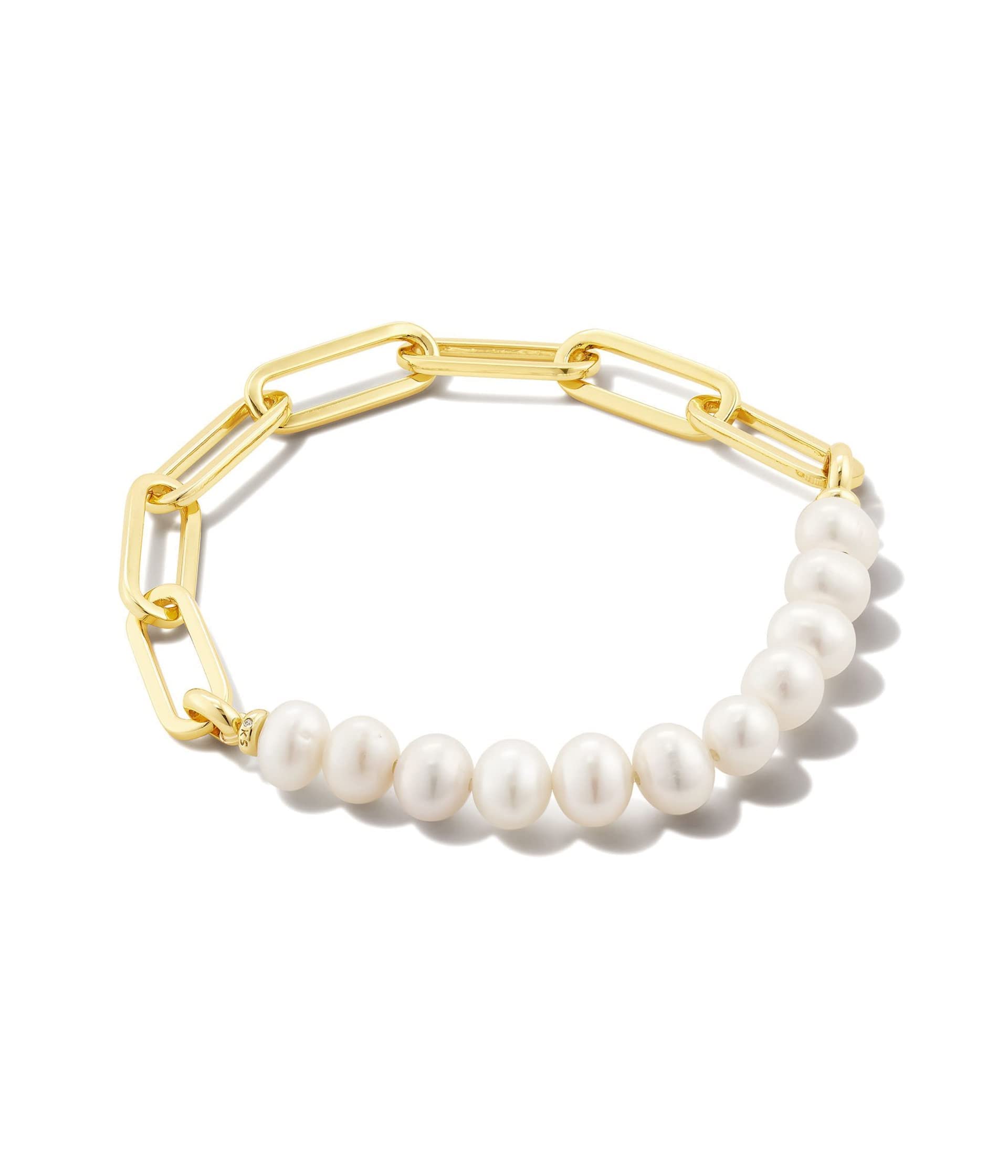 Kendra Scott Ashton Gold Half Chain Bracelet in White Pearl, Fashion Jewelry For Women