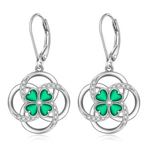 shamrock earrings for women st patricks day four leaf clover earrings dangle sterling silver 925 celtic knot irish shamrock green lucky jewelry gifts