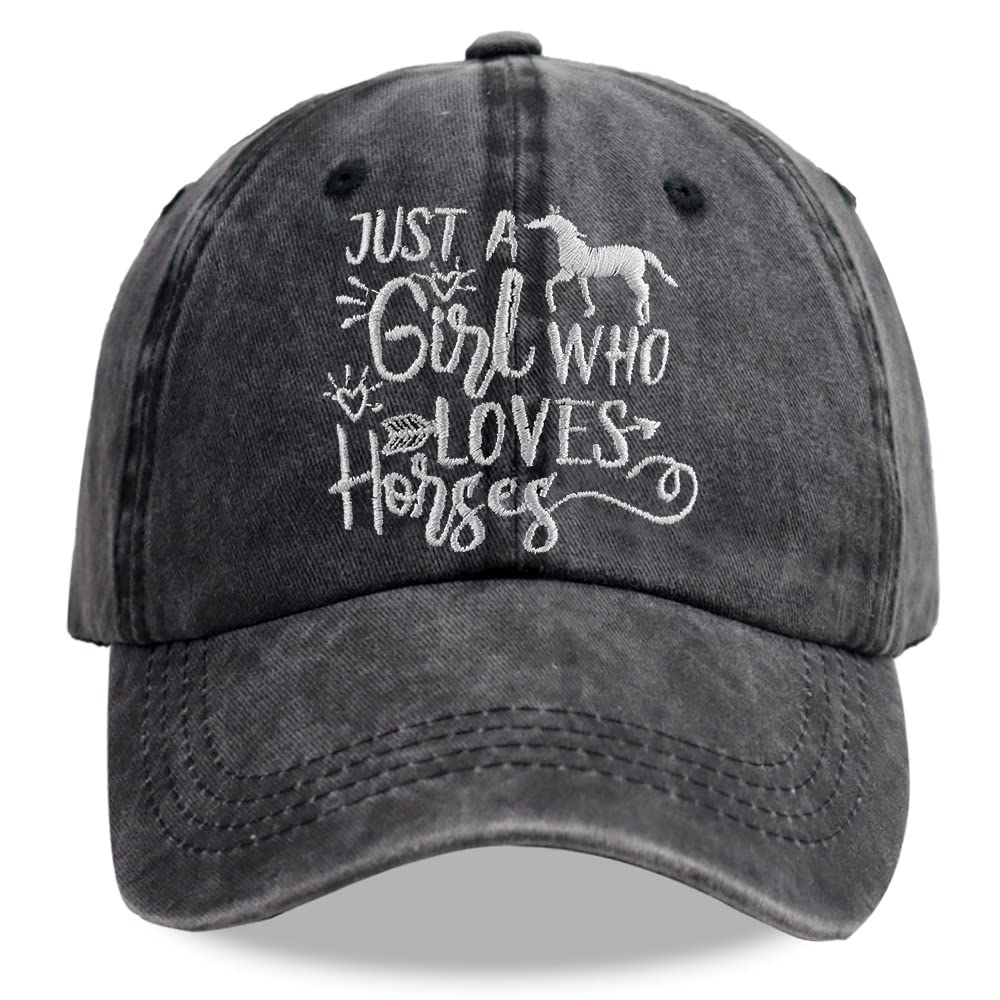 Horse Gifts for Girls Women, Just A Girl Who Loves Horses Hat, Embroidered Adjustable Wash Cotton Barn Hair Don't Care Baseball Cap