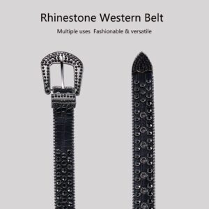 Rhinestone Belts for Men Women Bling Studded Belt With Metal Buckle Western Cowboy Punk Belt For Jeans Pants Jacket (Black-02, M Fit Waist:30-34inches（41.3" Length）)