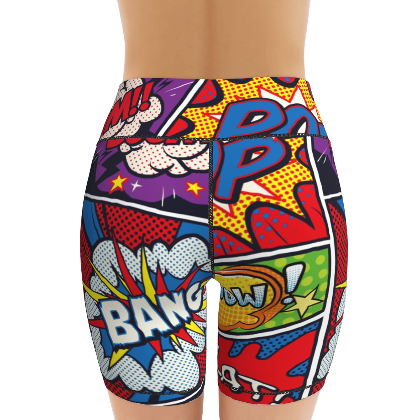 Retro Pop Art Comic Shout Women's High Waist Bike Shorts for Workout Sports Athletic Running Hiking Biker Yoga Gym Large Size