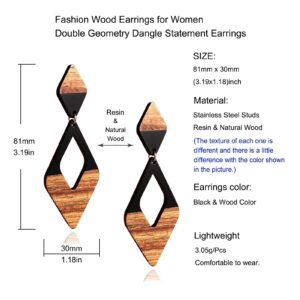 Fiklon Wooden Earrings for Women Dangle African Wood Earrings for Black Women Simple Lightweight Resin Drop Geometric Statement Jewelry (G-Double Rhomboid-Black)