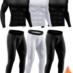 Didaey 3 Set Winter Thermal Underwear for Men Cold Weather Fleece Lined Top Bottom for Hunting Gear Sport(Black, Black Grey, White, X-Large)