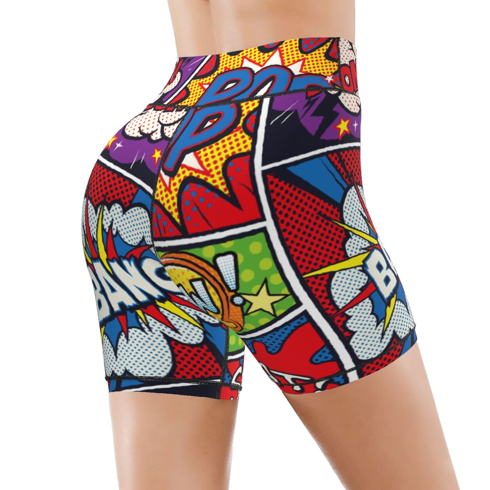 Retro Pop Art Comic Shout Women's High Waist Bike Shorts for Workout Sports Athletic Running Hiking Biker Yoga Gym Large Size