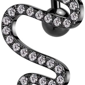 316L Surgical Steel Top Drop CZ Pave Snake Belly Button Ring (Black)