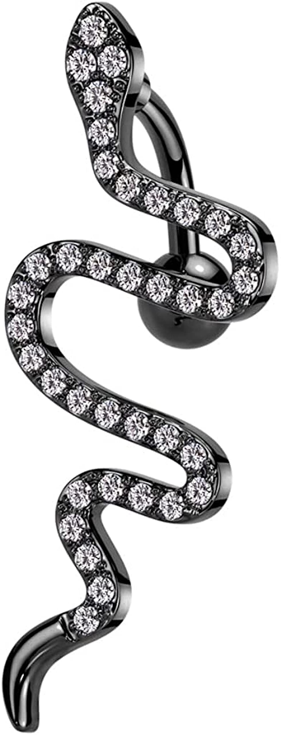 316L Surgical Steel Top Drop CZ Pave Snake Belly Button Ring (Black)