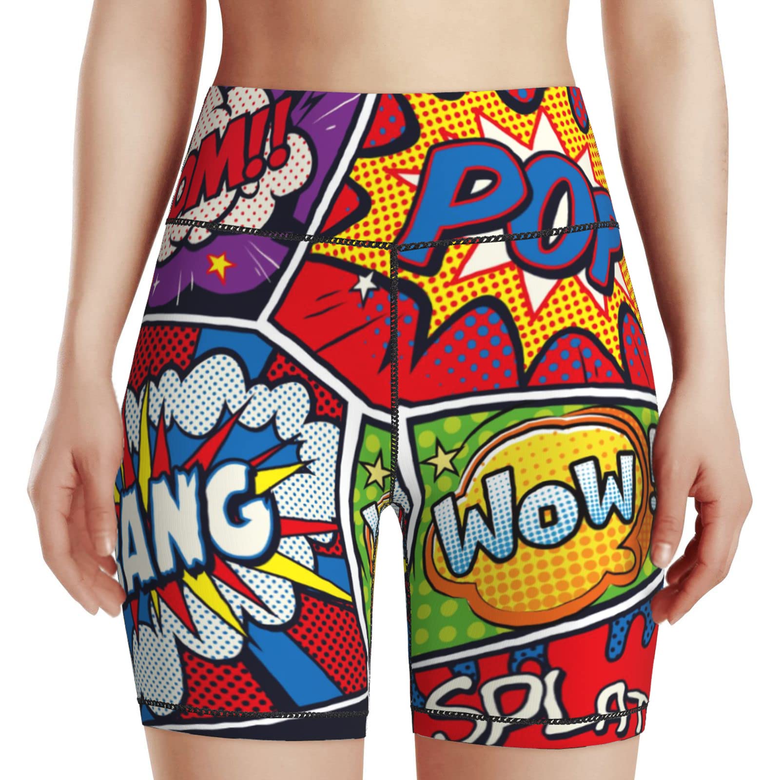 Retro Pop Art Comic Shout Women's High Waist Bike Shorts for Workout Sports Athletic Running Hiking Biker Yoga Gym Large Size