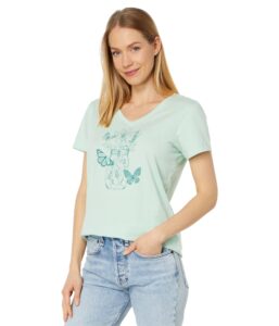 life is good women's wildflower and butterflies jar short sleeve crusher-lite vee (x-large, sage green)