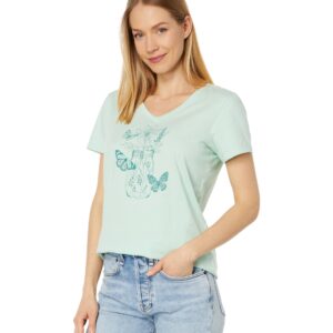 Life is Good Women's Wildflower and Butterflies Jar Short Sleeve Crusher-LITE Vee (X-Large, Sage Green)