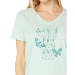 Life is Good Women's Wildflower and Butterflies Jar Short Sleeve Crusher-LITE Vee (X-Large, Sage Green)