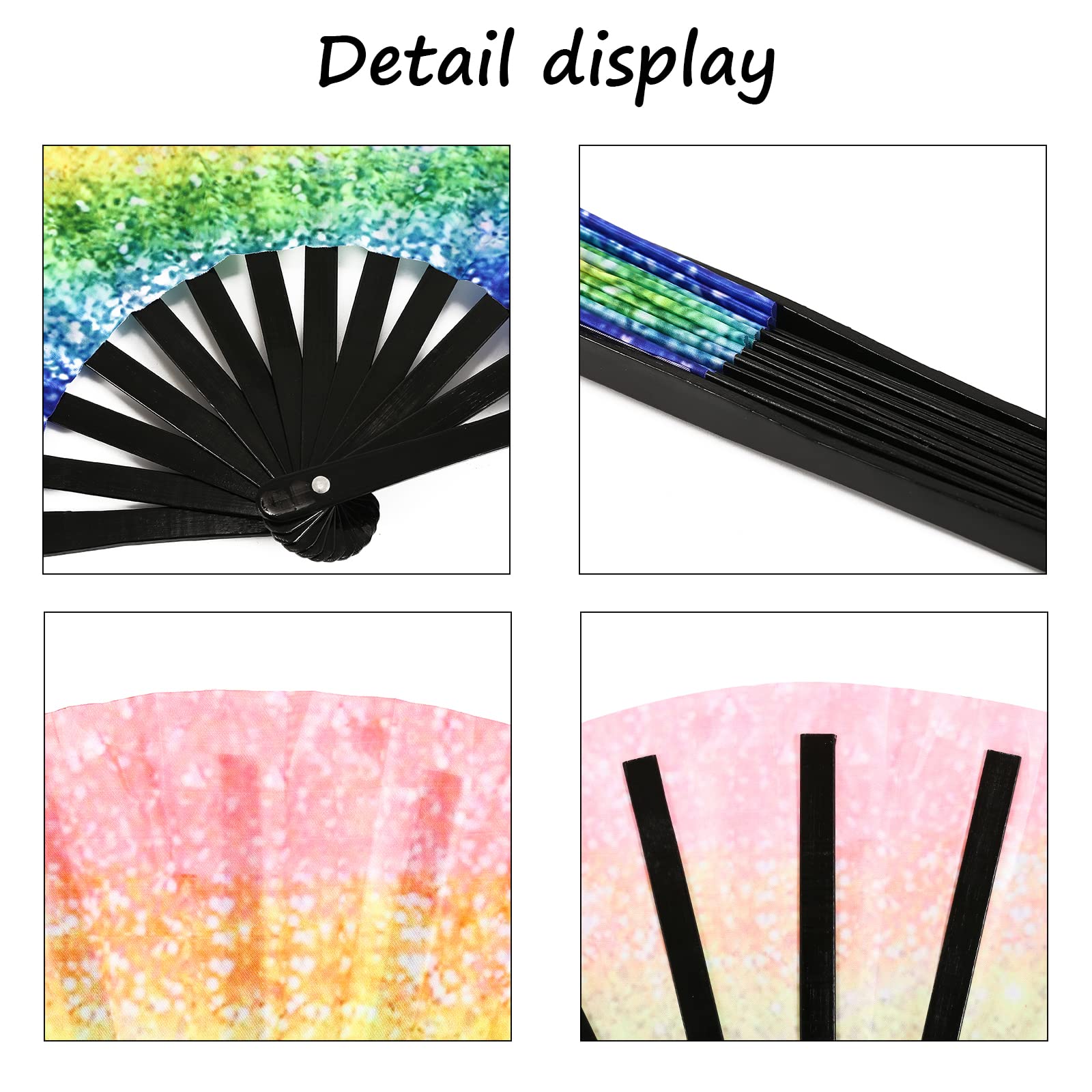 Hand Fans for Women Foldable,Large Folding Hand Rave Fan,Folding Hand Fan,Folding fan,Hand Fans,Pride Fan,Bamboo and Nylon-Cloth Folding Hand Fan,Folding Fan Dance Fan for Women Men (Glitter Rainbow)