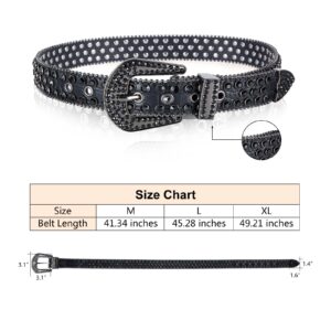 Rhinestone Belts for Men Women Bling Studded Belt With Metal Buckle Western Cowboy Punk Belt For Jeans Pants Jacket (Black-02, M Fit Waist:30-34inches（41.3" Length）)