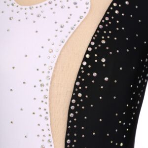 Yeahdor Women Ballet Dance Leotard Turtleneck Long Sleeve Gymnastics Leotards Rhinestone Bodysuit Tops Black&White Small