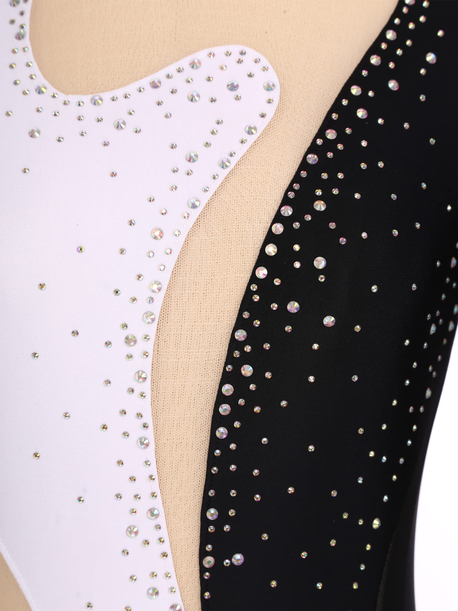 Yeahdor Women Ballet Dance Leotard Turtleneck Long Sleeve Gymnastics Leotards Rhinestone Bodysuit Tops Black&White Small