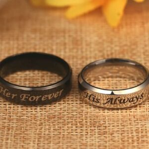 Homxi Promise Rings Engravable Couple Rings Wedding Bands,Stainless Steel Promise Rings Black Silver Ring with 6MM Her Forever His Always Rings Couples Size Women 8 + Men 8