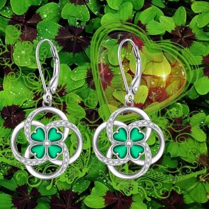 Shamrock Earrings for Women St Patricks Day Four Leaf Clover Earrings Dangle Sterling Silver 925 Celtic Knot Irish Shamrock Green Lucky Jewelry Gifts