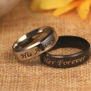 Homxi Promise Rings Engravable Couple Rings Wedding Bands,Stainless Steel Promise Rings Black Silver Ring with 6MM Her Forever His Always Rings Couples Size Women 8 + Men 8