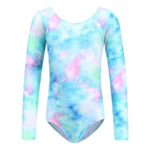 gymnastics leotards for girls long sleeve dance leotards shiny sparkle rainbow mermaid leopard star sky print leotard unitards athletic dancewear kids toddler ballerina costume blue sky 8-9 years