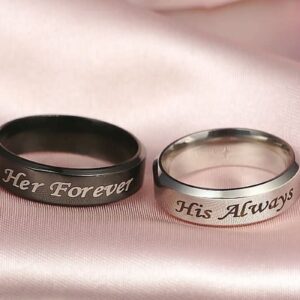 Homxi Promise Rings Engravable Couple Rings Wedding Bands,Stainless Steel Promise Rings Black Silver Ring with 6MM Her Forever His Always Rings Couples Size Women 8 + Men 8