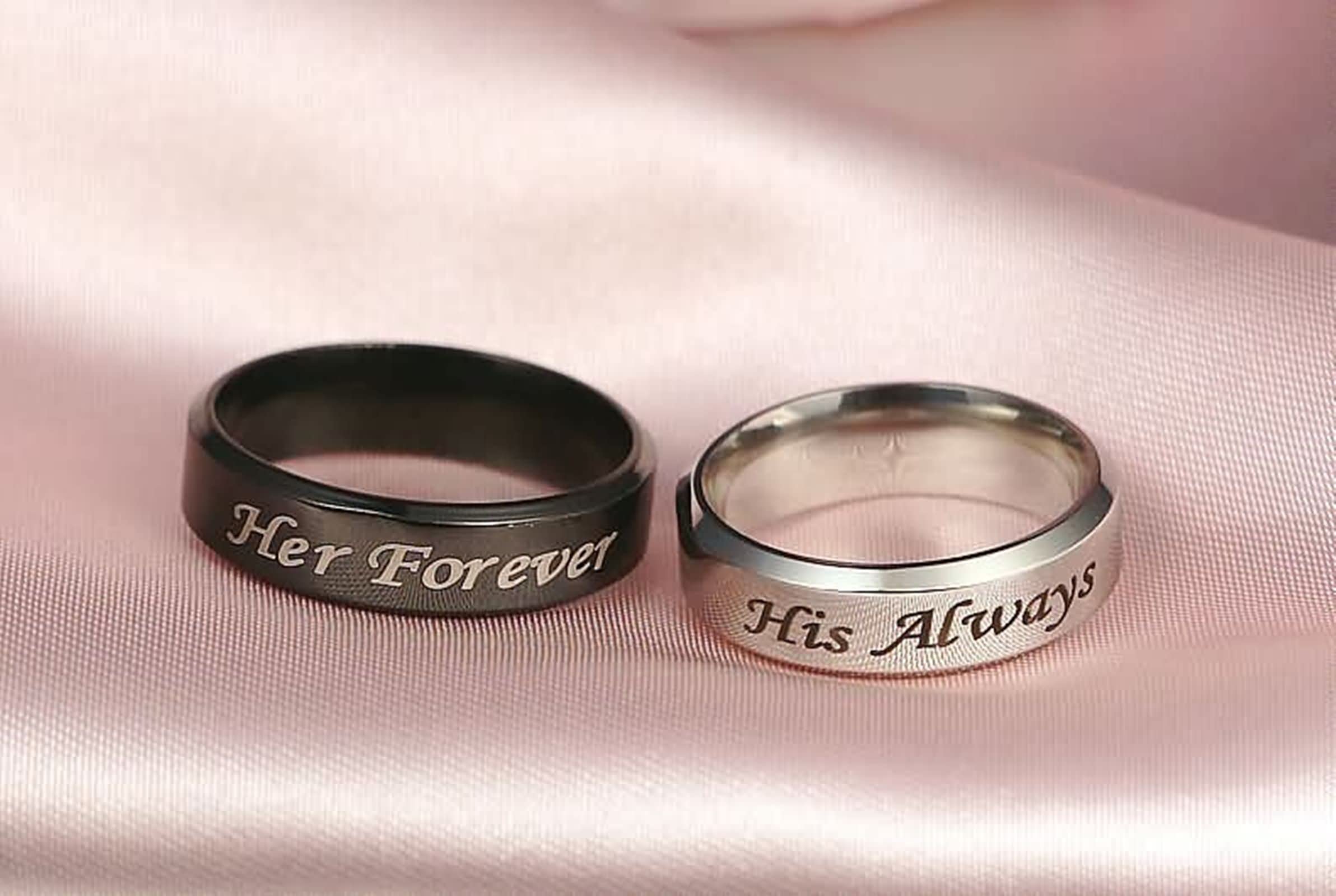 Homxi Promise Rings Engravable Couple Rings Wedding Bands,Stainless Steel Promise Rings Black Silver Ring with 6MM Her Forever His Always Rings Couples Size Women 8 + Men 8