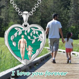 PROESS Father Daughter Locket Necklace S925 Sterling Silver Malachite Daughter Gifts from Dad Mom I Love You Forever Daughter Locket Jewelry Gift