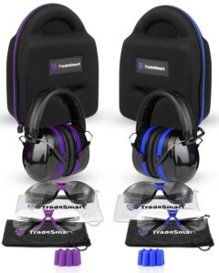 tradesmart gun range protection duo kit - blue and purple shooting eye and ear protection for women and men, u.s. certified