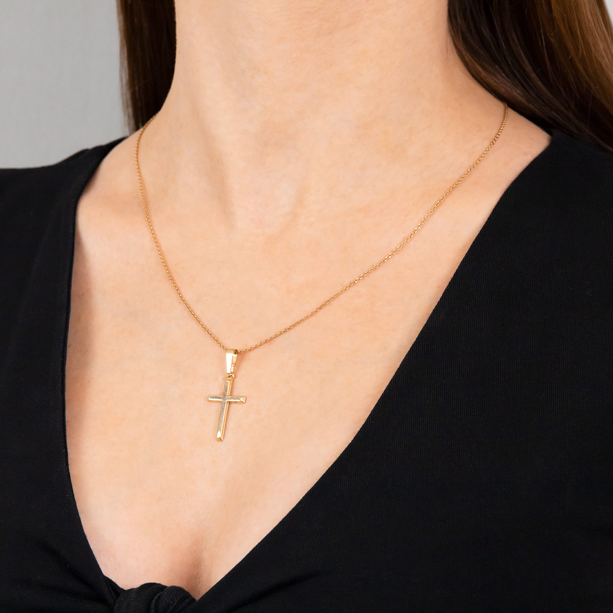 MAZZERI 14k Gold Cross Pendant, Hypoallergenic Gold Religious Charms for Men and Women, Handcrafted in the USA