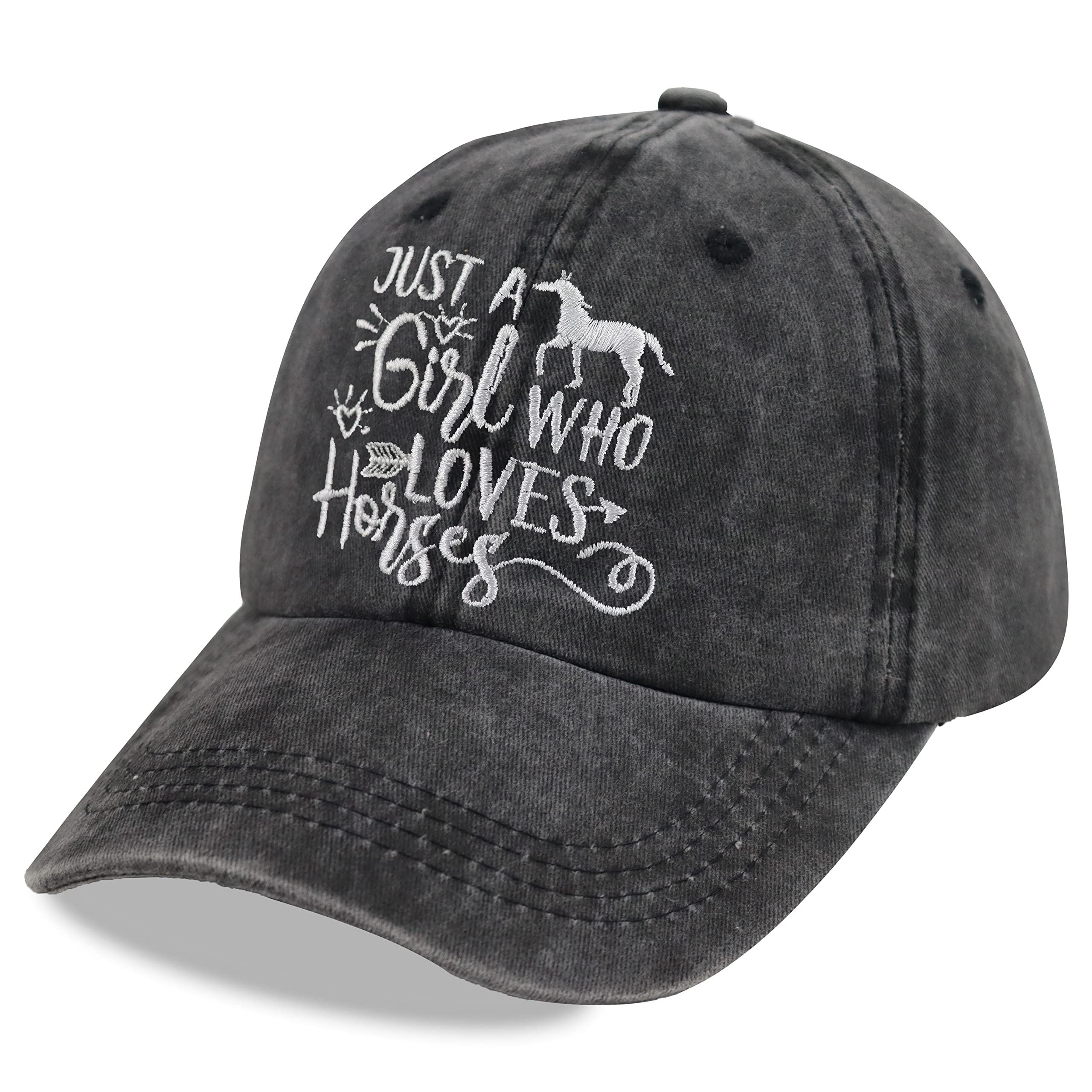 Horse Gifts for Girls Women, Just A Girl Who Loves Horses Hat, Embroidered Adjustable Wash Cotton Barn Hair Don't Care Baseball Cap