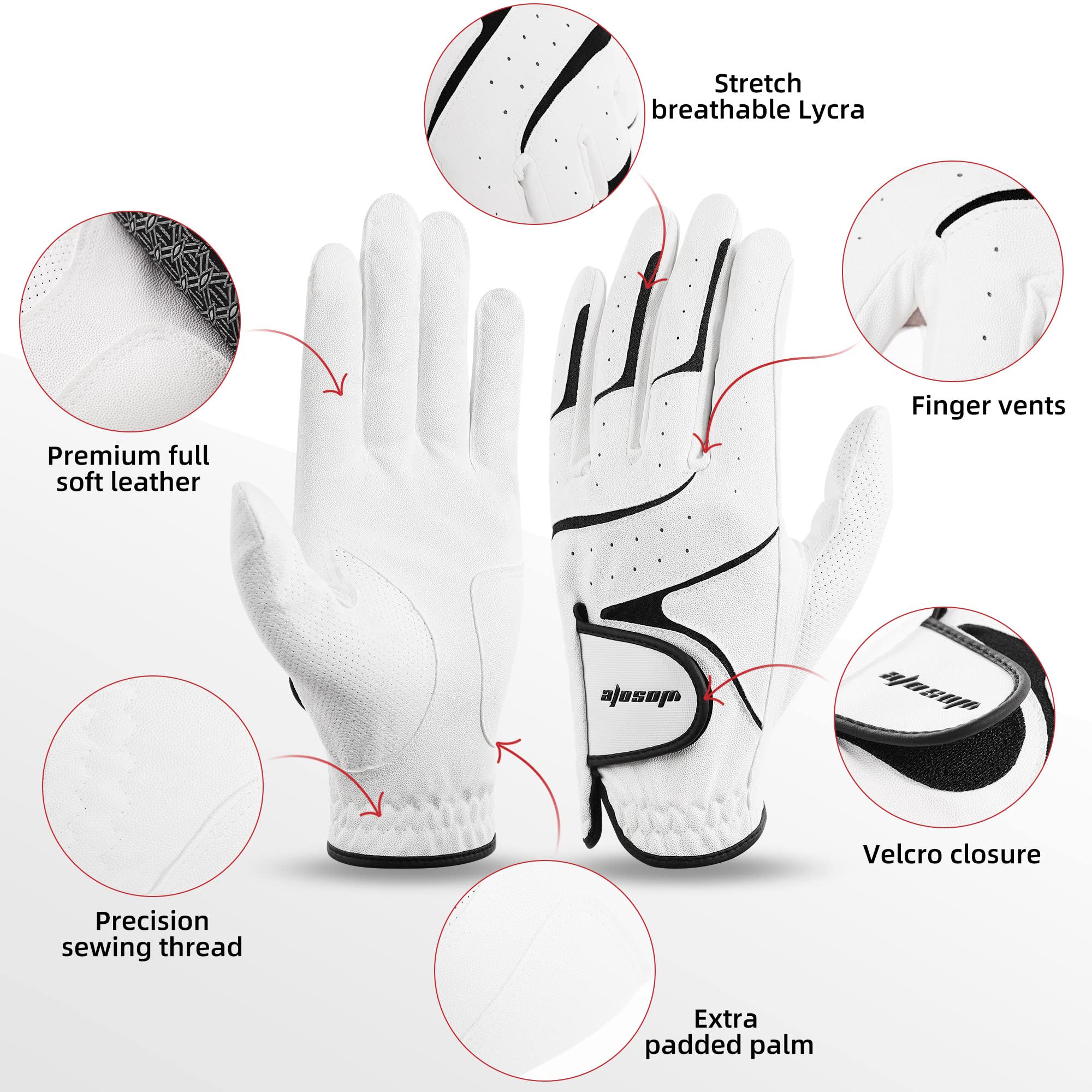 Golf Glove Left Hand Men PU Transparent Non-Slip Nanocloth Lycra Accessories No Sweat Comfortable all Weather with Scorer and Tee