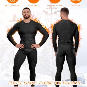 Didaey 3 Set Winter Thermal Underwear for Men Cold Weather Fleece Lined Top Bottom for Hunting Gear Sport(Black, Black Grey, White, X-Large)