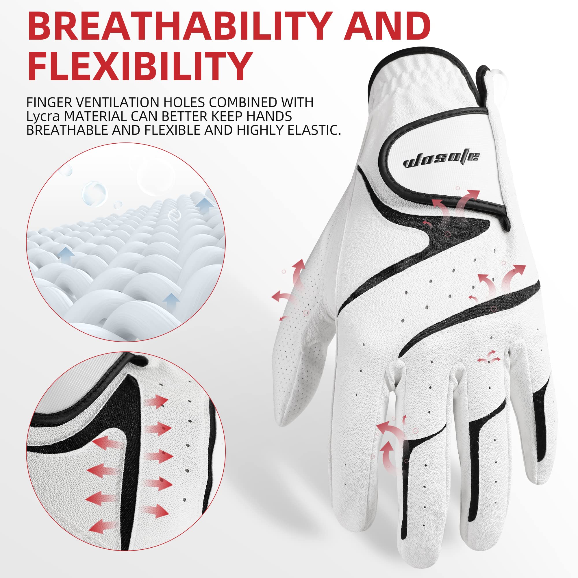 Golf Glove Left Hand Men PU Transparent Non-Slip Nanocloth Lycra Accessories No Sweat Comfortable all Weather with Scorer and Tee