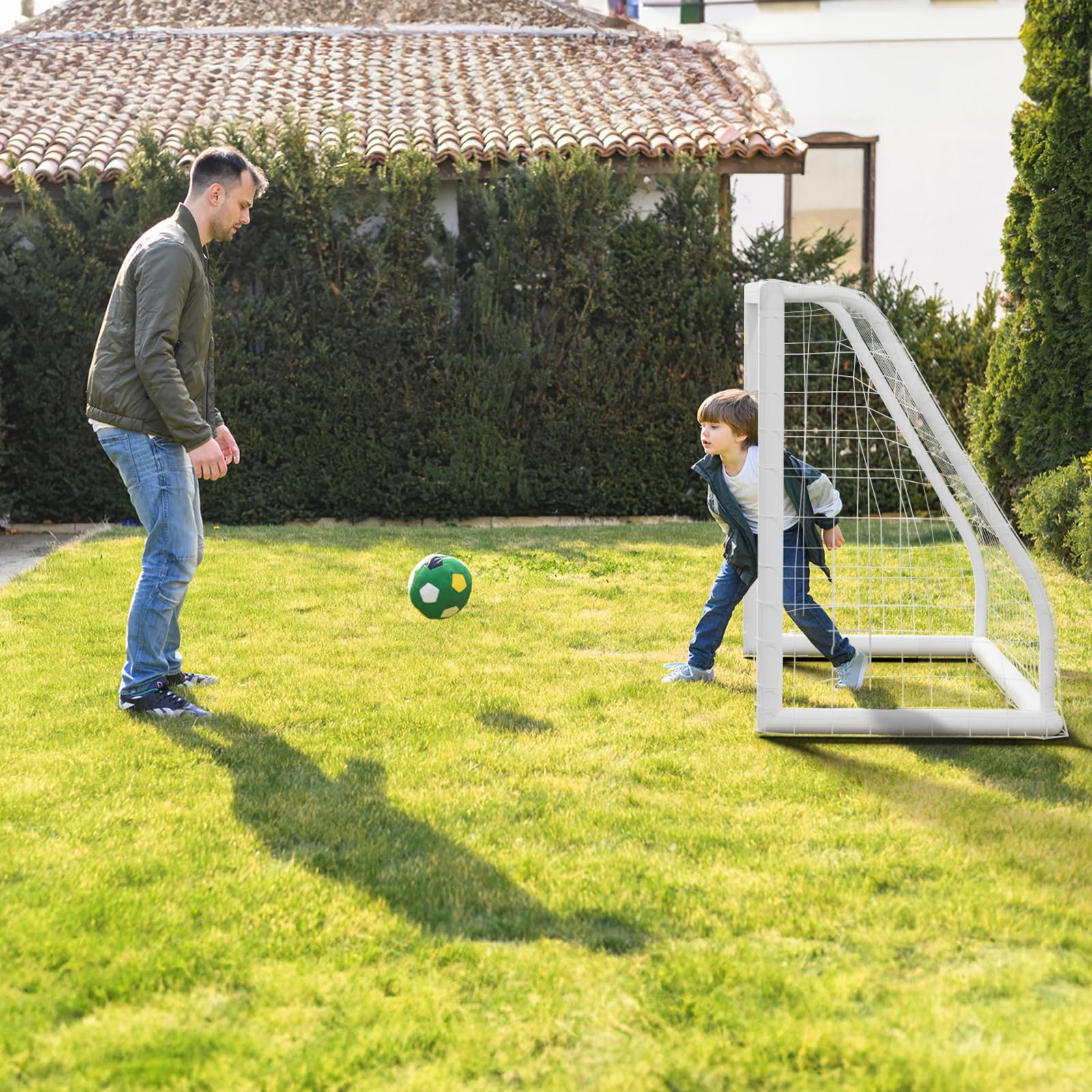 Caprihom Soccer Goal for Backyard 6FTx 4FT Soccer Net for Backyard with Weatherproof UPVC Frame,Ground Stakes | Portable Full Size Soccer Net Goal PVC Soccer Goal Post