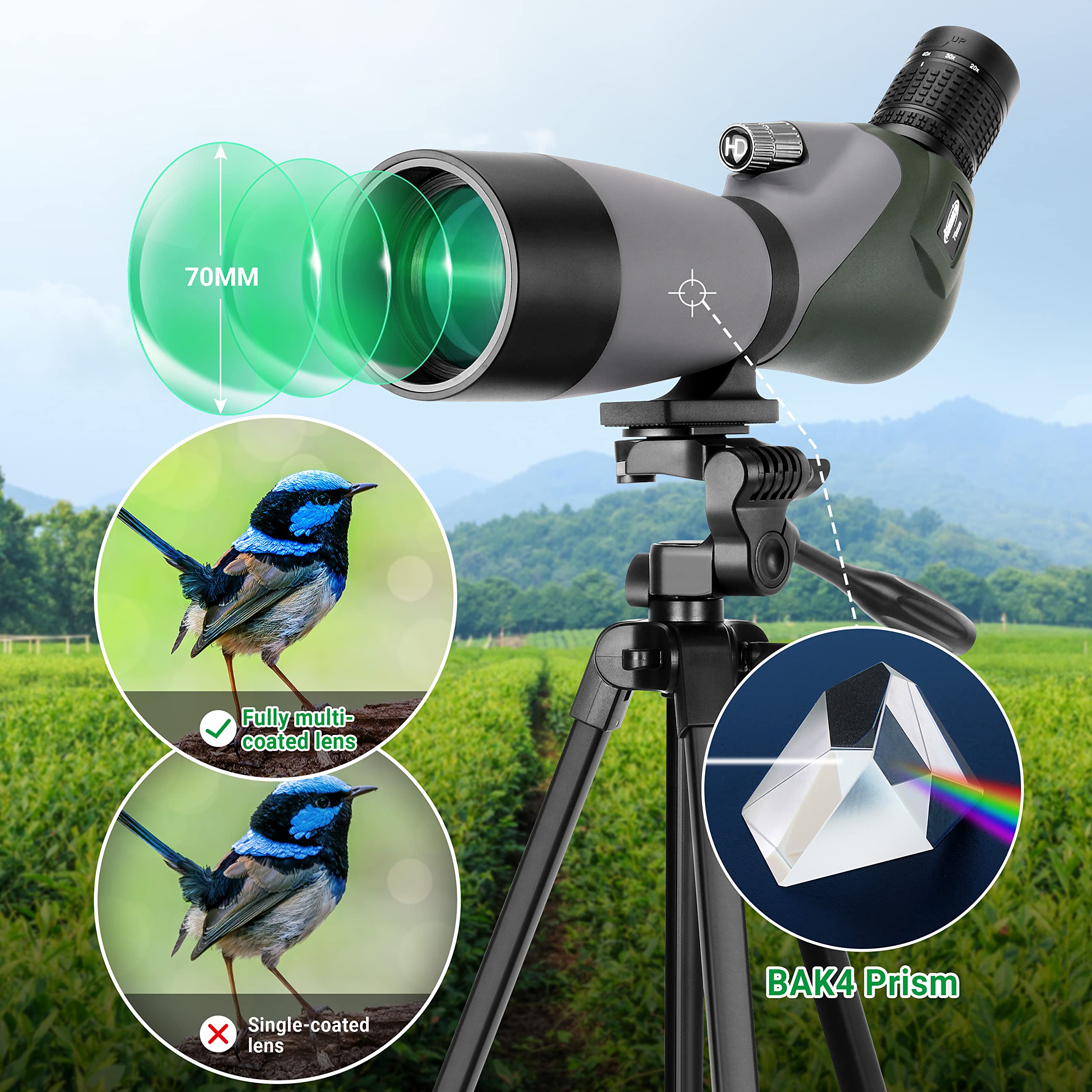 AOMEKIE Spotting Scope with Tripod Phone Adapter HD Dual Focus Long Range Spotting Scope for Target Shooting Waterproof Fogproof for Bird Watching Archery with Carrying Bag