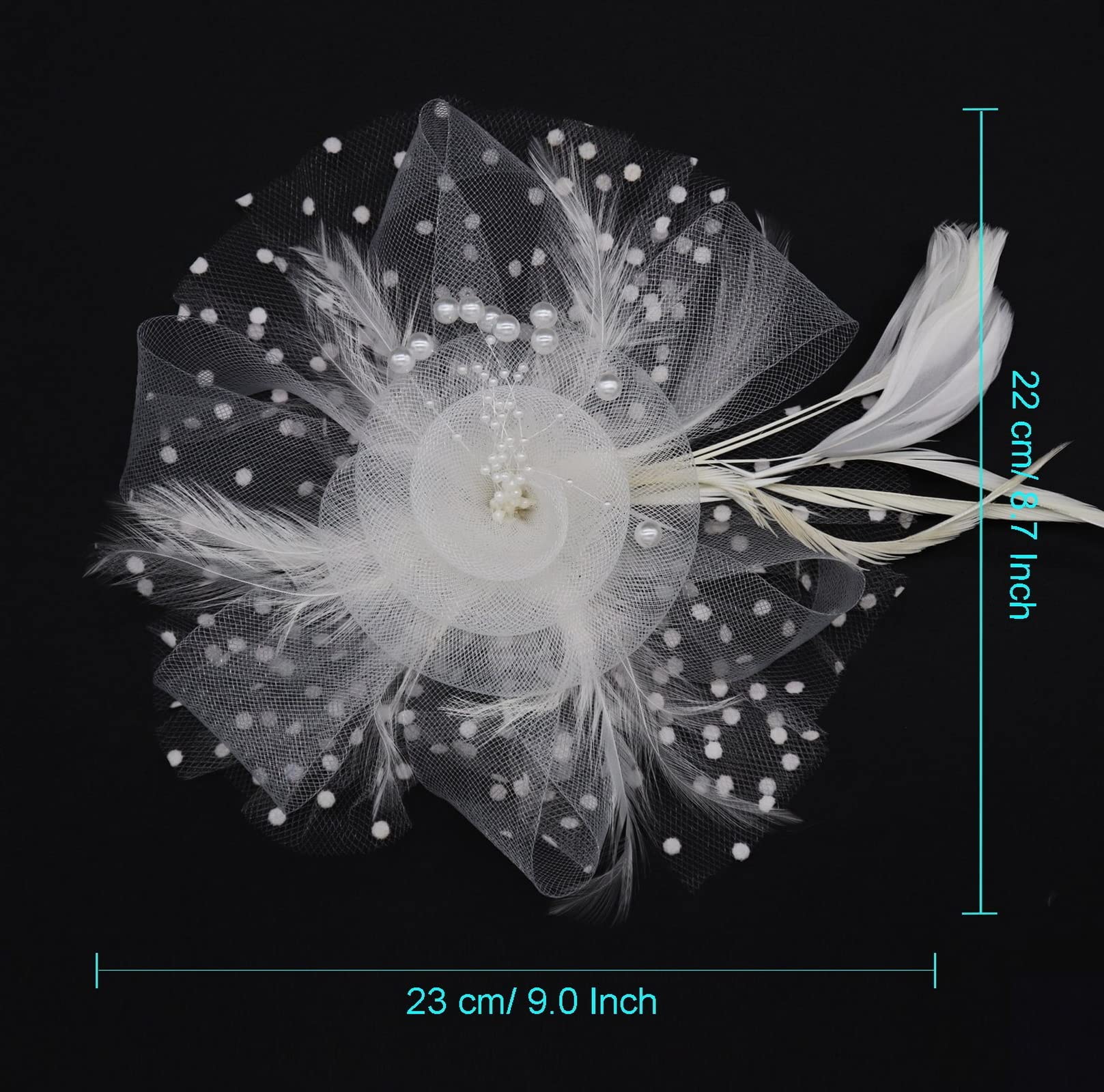 Fascinators for Women Tea Party Headband Kentucky Derby Hats Cocktail Flower Mesh Feathers Headwear Hair Clip for Wedding White