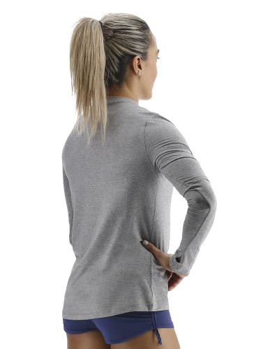 TYR Women's Standard Long Sleeve Sun Protection Performance T-Shirt UPF 50+, Heather Grey