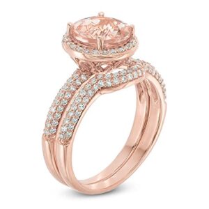 XAVIER SHINE Women's 8mm Morganite & 5/8 CT Diamond Frame Engagement Wedding Bridal Set Ring In 14K Rose Gold Plated Size 6.5