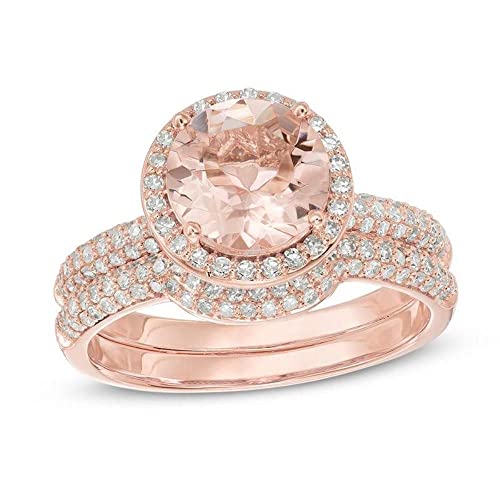 XAVIER SHINE Women's 8mm Morganite & 5/8 CT Diamond Frame Engagement Wedding Bridal Set Ring In 14K Rose Gold Plated Size 6.5