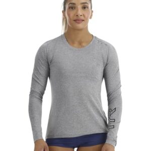 TYR Women's Standard Long Sleeve Sun Protection Performance T-Shirt UPF 50+, Heather Grey